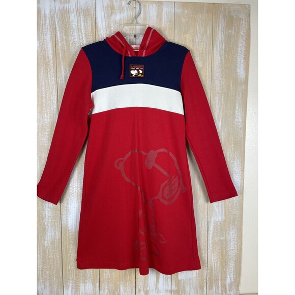Snoopy Red White & Blue Hoodie Fleece Sweatshirt Lounge Dress - Picture 1 of 13